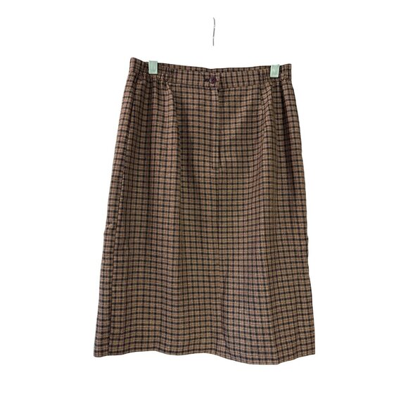 Vintage 90s Worthington Plaid Midi Skirt 12P Petite Pleated Pencil Dark Academia - Picture 2 of 4
